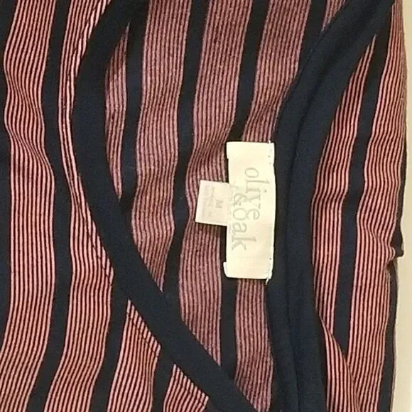 Olive & Oak Striped Drawstring Waist T-Shirt Dress Size M Burgundy Navy Casual - Picture 5 of 5